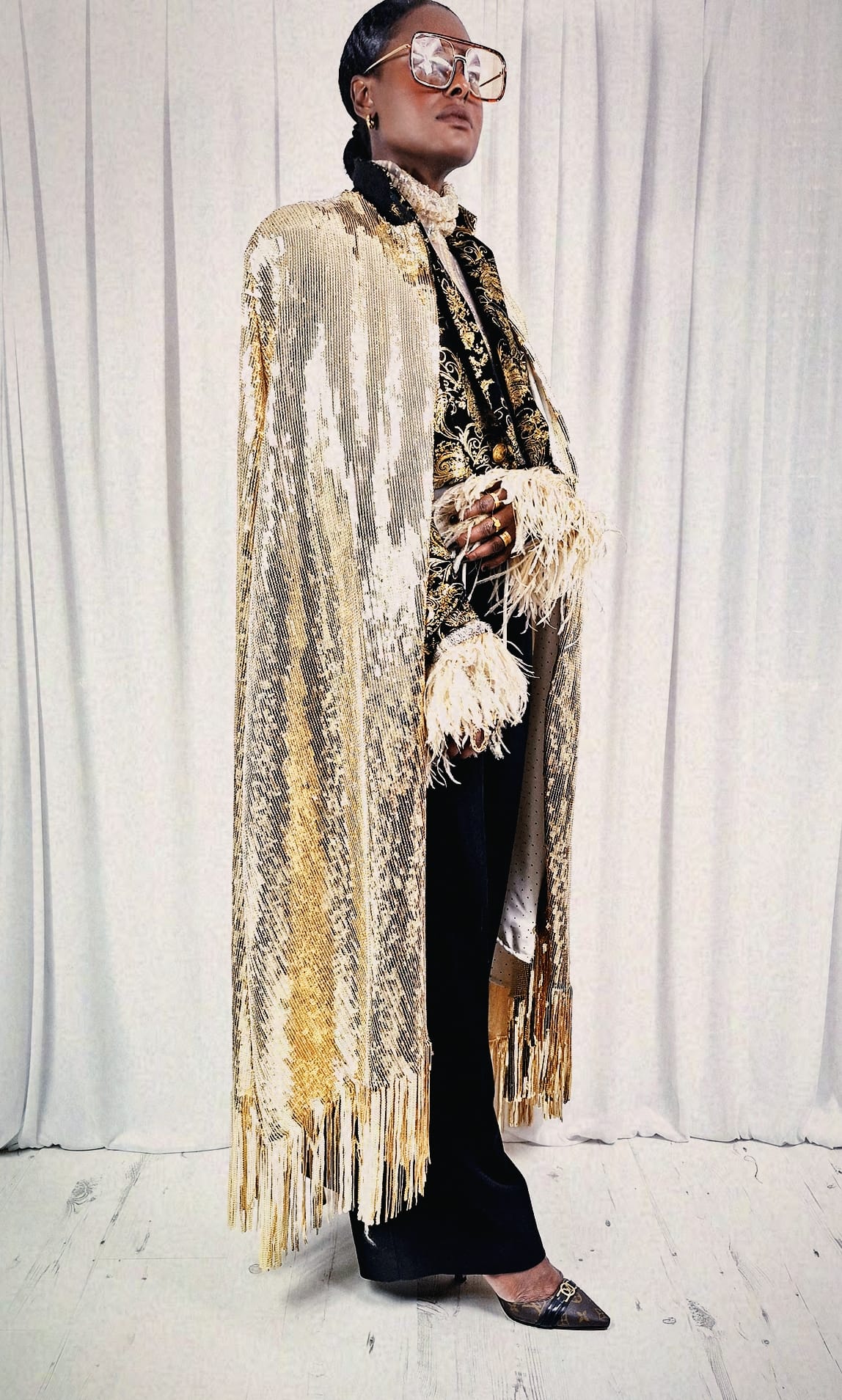 [WARRIOR MOTHER] Sequin fringe Maxi Cape